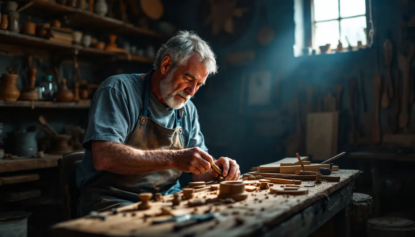 Artisan cévenol travaillant dans son atelier