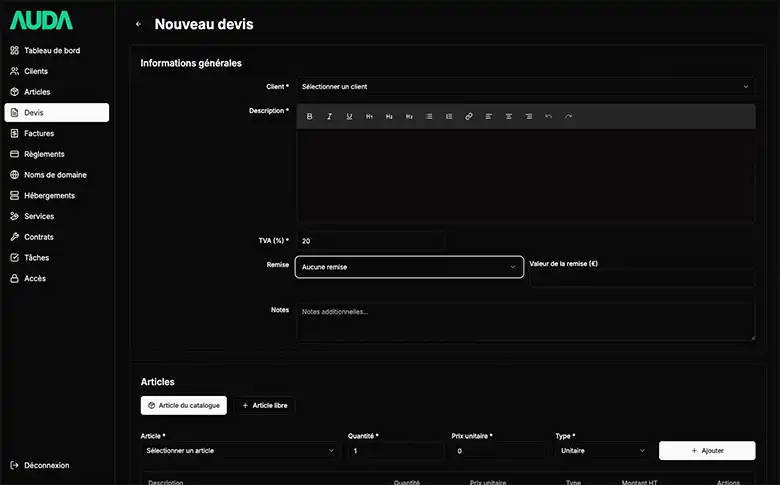 Application SaaS de gestion d'agence web - image de galerie