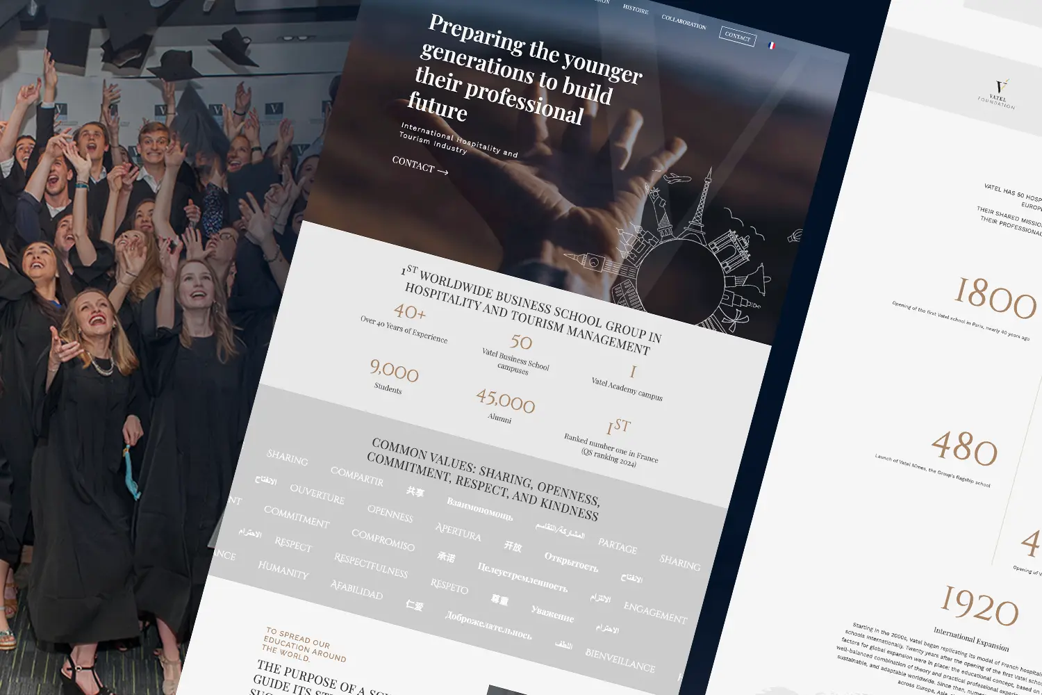 Landing page multilingue pour le site du Groupe Vatel