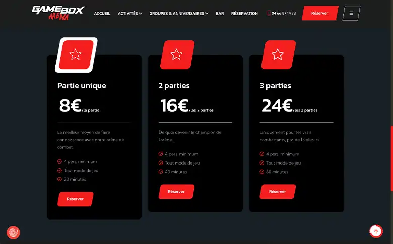 Branding et site internet WordPress sur mesure pour GameBox Arena - image de galerie