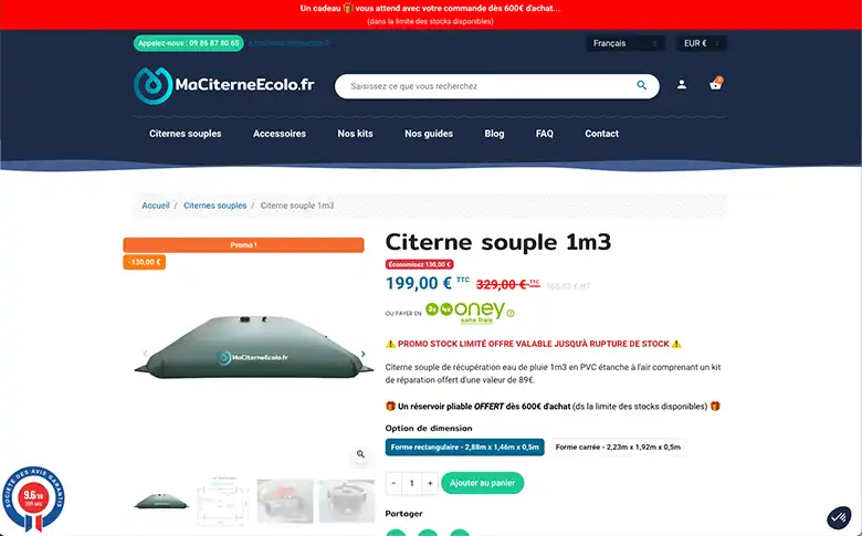 Site e-commerce Prestashop pour Ma Citerne Écolo - image de galerie
