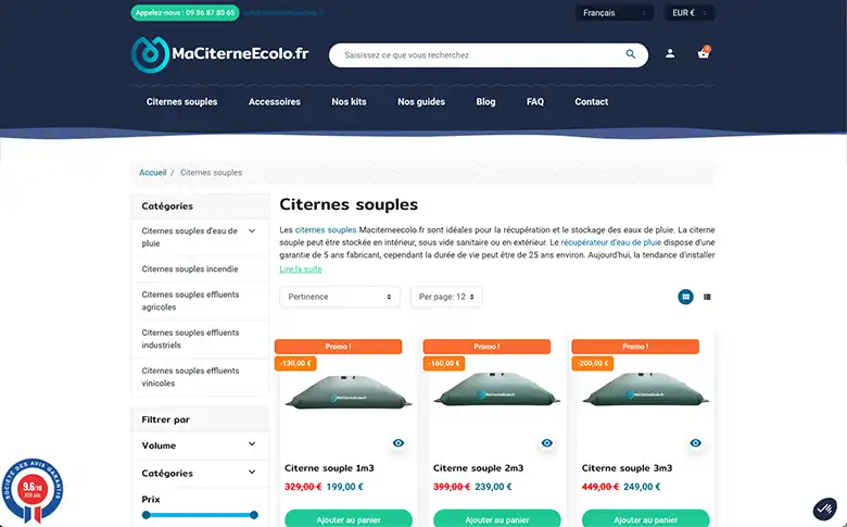 Site e-commerce Prestashop pour Ma Citerne Écolo - image de galerie