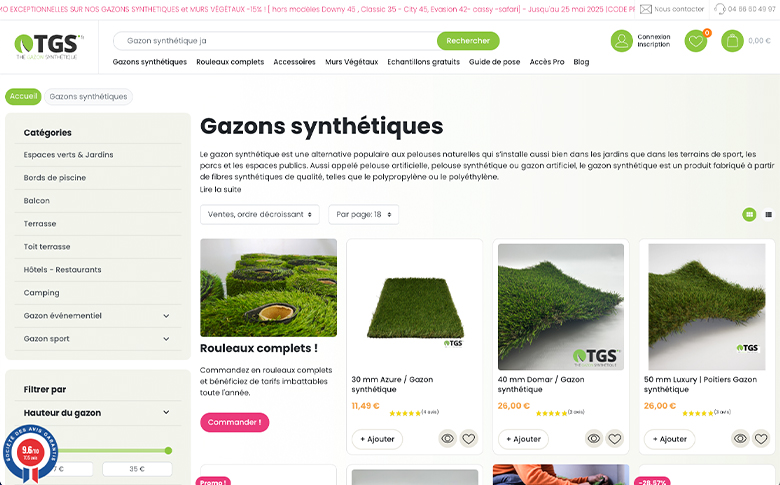 Branding et développement du site e-commerce PrestaShop pour The Gazon Synthétique - image de galerie