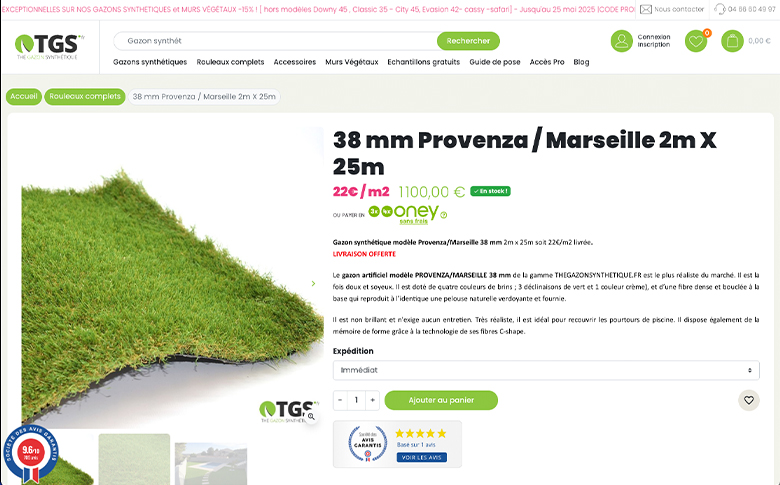 Branding et développement du site e-commerce PrestaShop pour The Gazon Synthétique - image de galerie