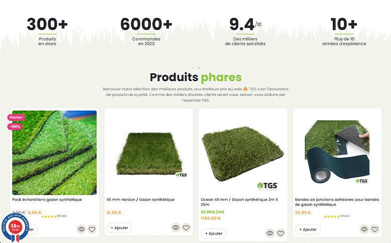 Branding et développement du site e-commerce PrestaShop pour The Gazon Synthétique - image de galerie