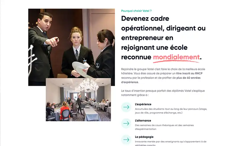 Landing page avec intégration d'HubSpot API pour l'École Hôtelière Vatel - image de galerie