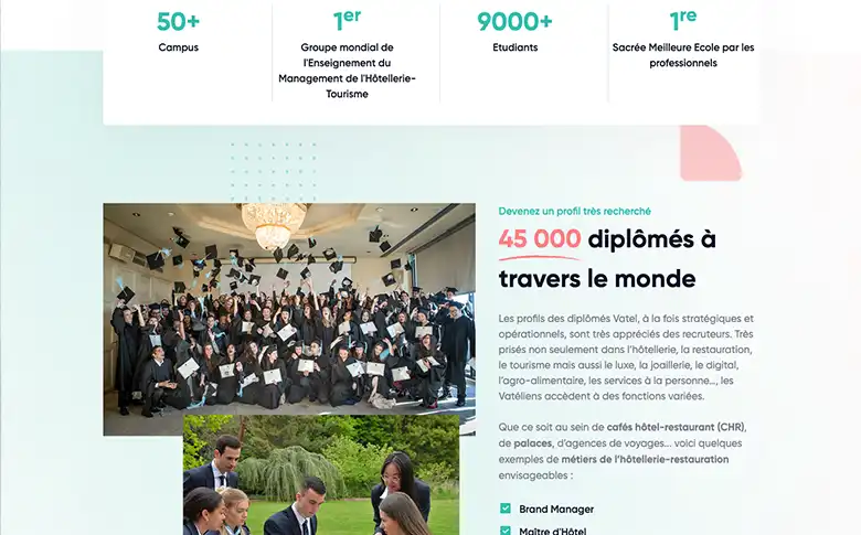 Landing page avec intégration d'HubSpot API pour l'École Hôtelière Vatel - image de galerie