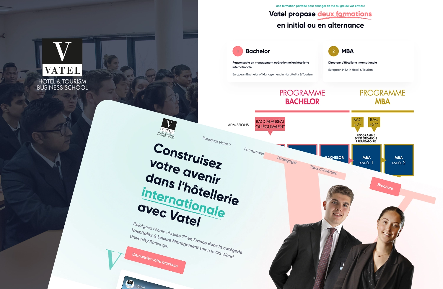Landing page avec intégration d'HubSpot API pour l'École Hôtelière Vatel